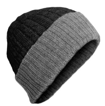 100% Baby Alpaca 2 Layered Reversible Beanie - BLACK/GREY